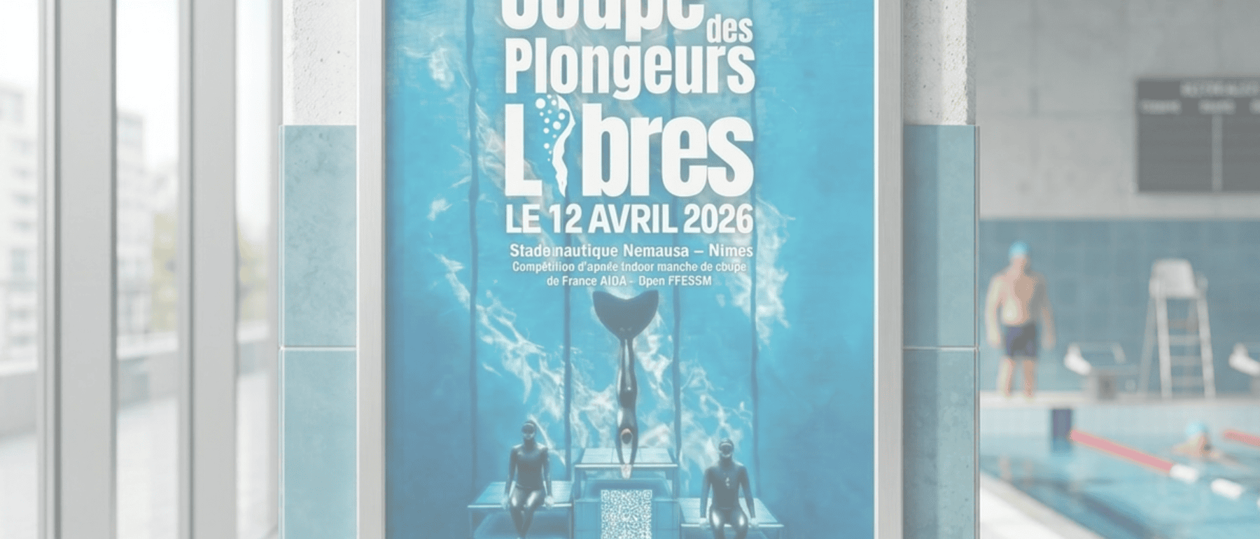 Affiche Coupe des Plongeurs Libres 2026 Nîmes — création événementielle graphiste freelance Nîmes