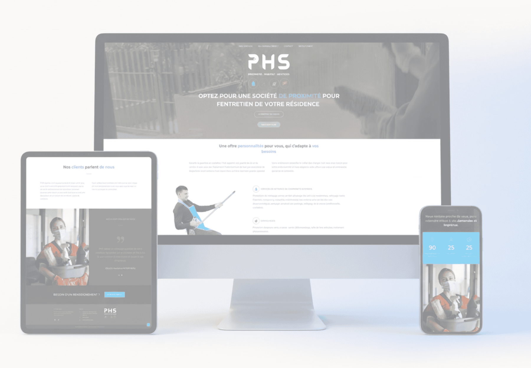Mockup site web PHS Propreté nettoyage copropriété — création WordPress graphiste freelance Nîmes
