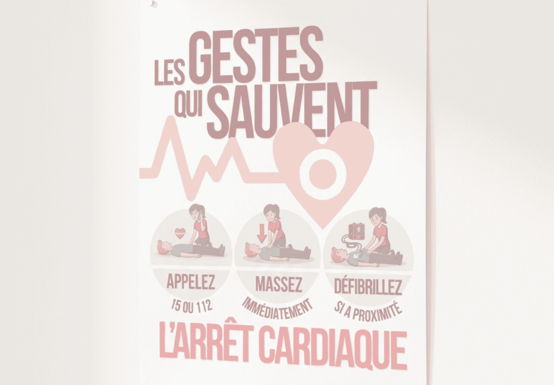 Affiche Les Gestes Qui Sauvent arrêt cardiaque — support pédagogique graphiste freelance Nîmes