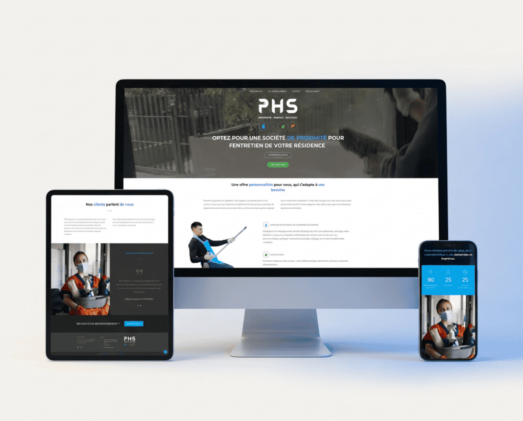 mockup-site-web-phs-proprete-nettoyage-graphiste-nimes Mockup site web PHS Propreté nettoyage copropriété — création WordPress graphiste freelance Nîmes
